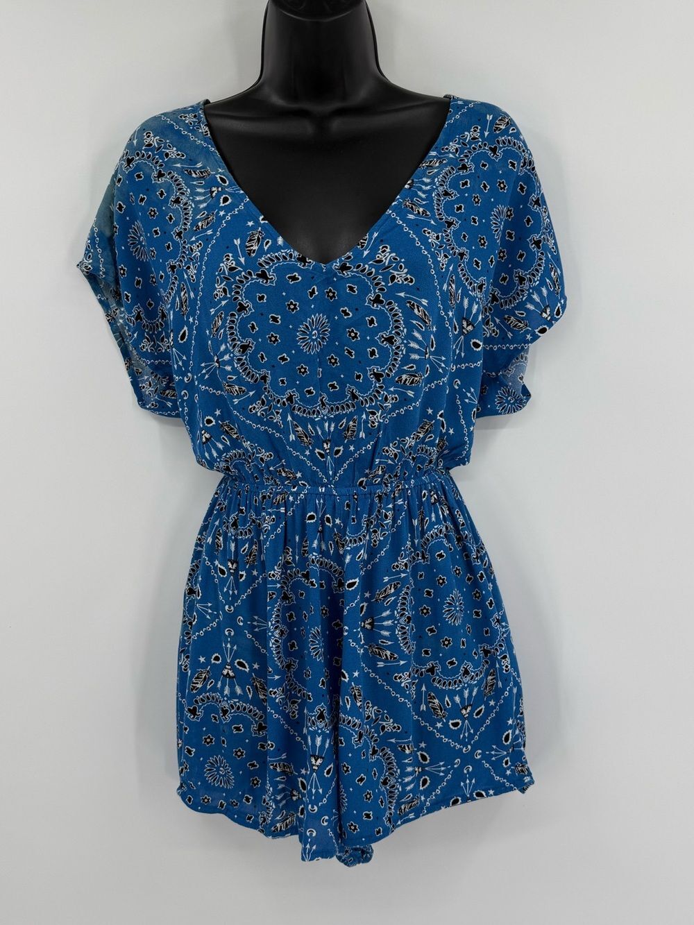 Jen’s Pirate Booty Lightweight Bandana Print Tie Back Romper | Blue | Medium